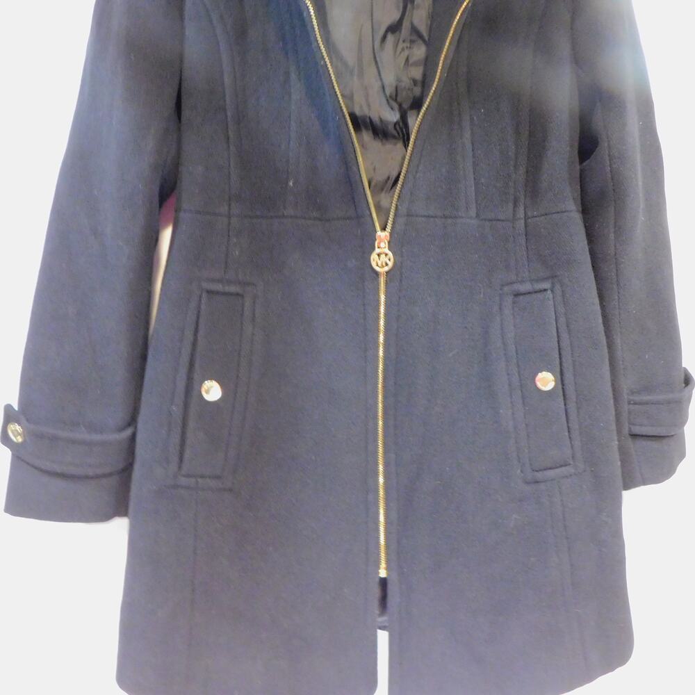 Michael Kors Women Black Trench Coat Wool Blend Jacket Removal Hood Jacket Small - Picture 11 of 12